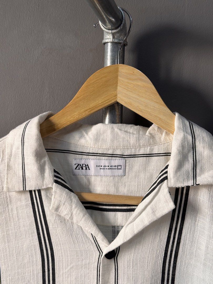Zara - Striped Short Sleeve button up Shirt (Category: Shirts) located in Cabuyao City. Submitted by _streetflavor (Listing ID 1462939177, Image 3). Description: Zara - Striped Short Sleeve button up Shirt Excellent Size: medium Length: 27.5 Width: 21 -880 pesos Dm.