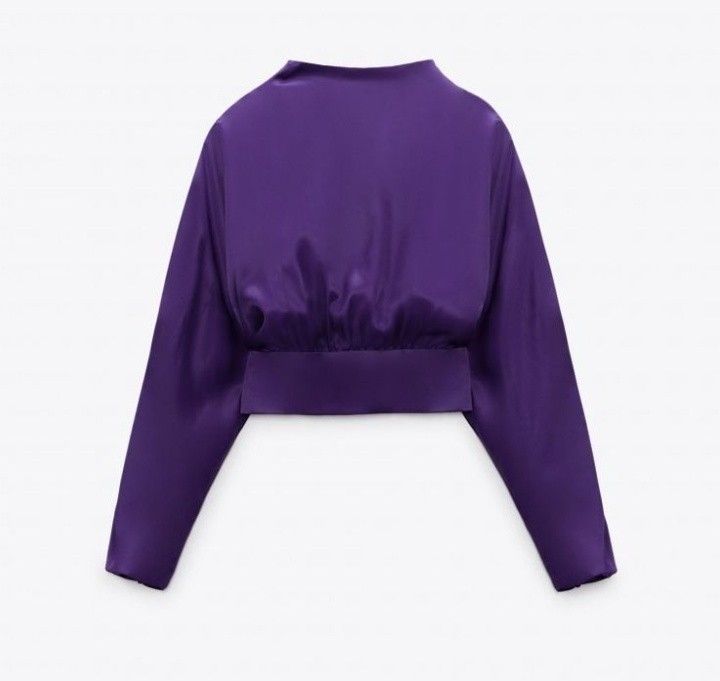 ‼️Sale‼️Zara purple crop top open back blouse satin (Category: Blouses) located in Cabanatuan. Submitted by miss.maia (Listing ID 1462426162, Image 3). Description: Zara deep purple crop top open back blouse satin available in purple color😍.