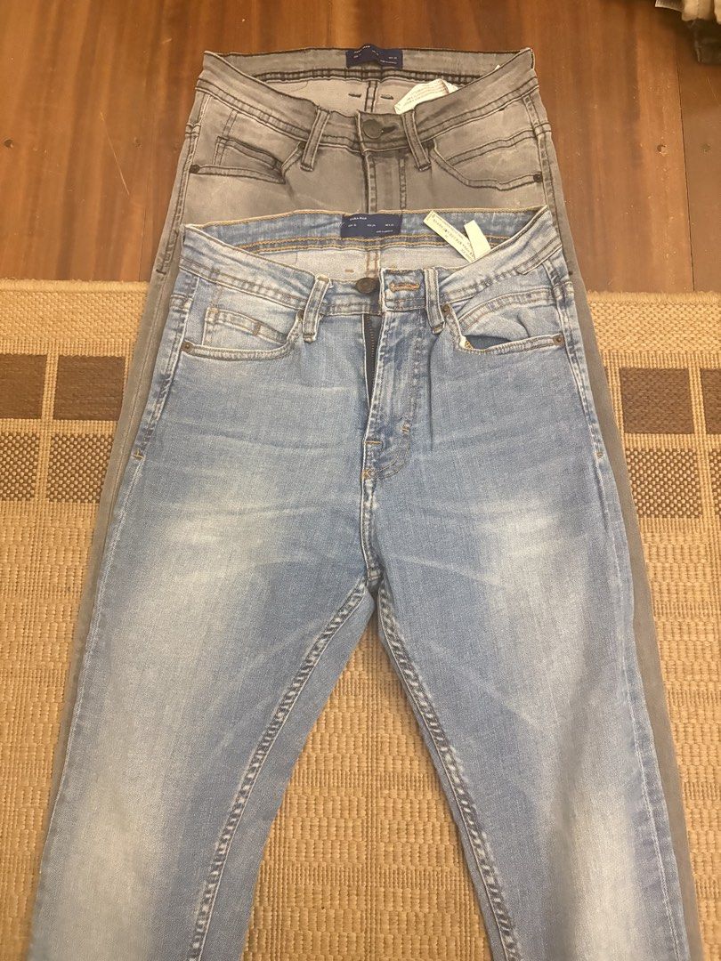 Zara Man Jeans (Light Blue & Grey) (Category: Jeans) located in Paranaque City. Submitted by max_bully014 (Listing ID 1462971536, Image 1). Description: - Two pairs of Zara Man slim fit jeans - Available in light blue and grey washes - Versatile staple pieces for any wardrobe.