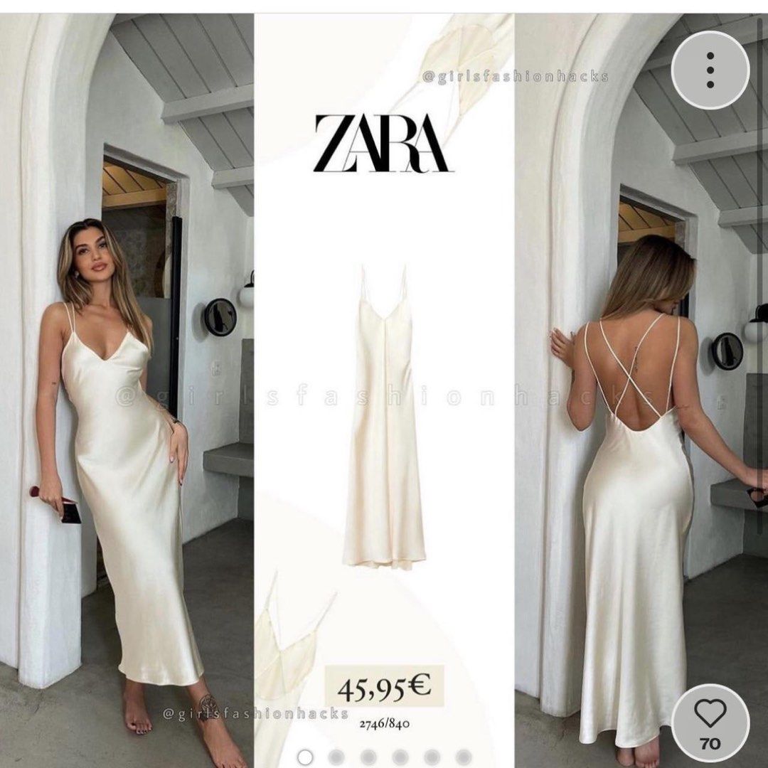 Zara Satin pearl dress (Category: Dresses) located in Manila. Submitted by plsdeclutterwithme (Listing ID 1462988860, Image 1). Description: - Zara cream satin maxi slip dress - Thin spaghetti straps that criss-cross at the back - Silky fabric that drapes beautifully - Versatile for dressing up or down .