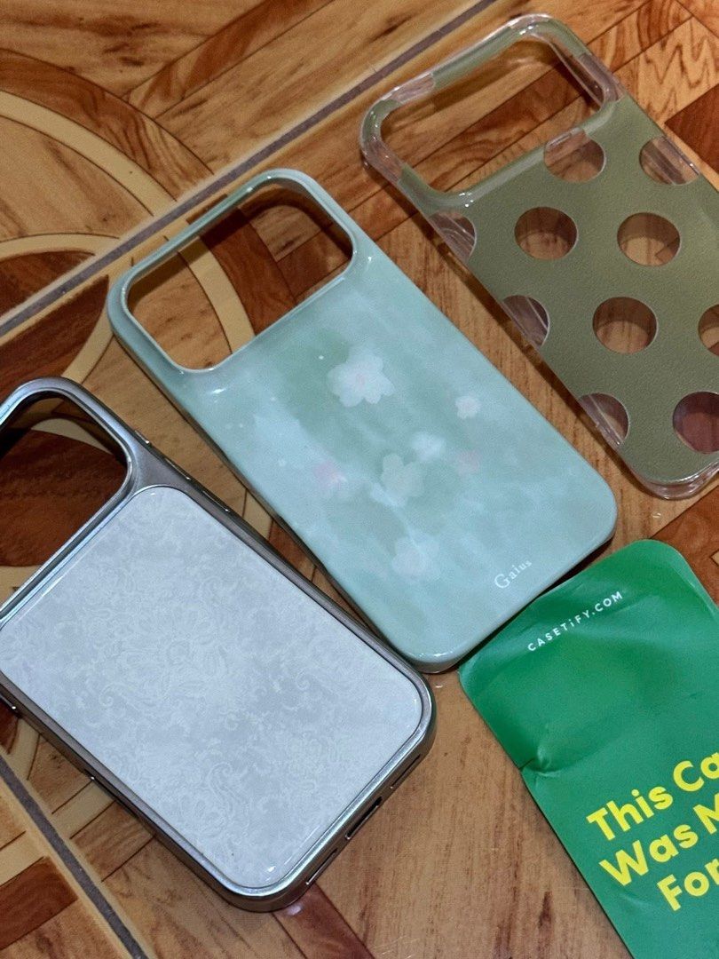 17 pro cases (Category: Cases & Sleeves) located in President Roxas. Submitted by starksandmoon_ii (Listing ID 1463195945, Image 1). Description: - Designed for iPhone 17 Pro - Available designs: light patterned, pastel floral, olive green polka dot - Offers protection and style - High-quality materials.
