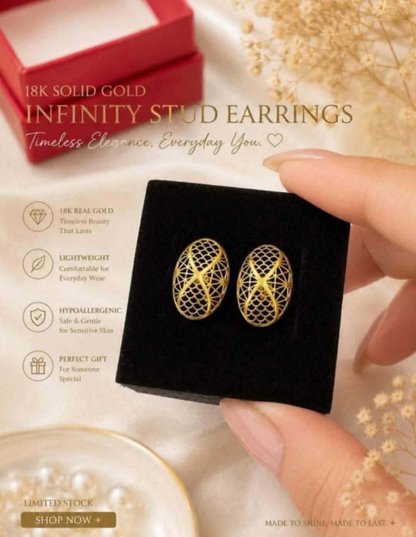 18K Saudi Gold Infinity Stud Earrings (Category: Earrings) located in Caloocan City. Submitted by cheskhaionlinestore2.0 (Listing ID 1463156358, Image 1). Description: 18K Pure Saudi Gold Infinity Stud Earrings ₱5650 only 📌 🍒 Pawnable/ Nasasangla💯 🍒 Brandnew 💯 🍒 Ship via JNT/ LBC 🍒 Lalamove for same day delivery 🍒 We accept COD COP with downpayment to avoid cancellation of orders ⚡ How to Order? Please feel free to message us directly 🙏�
