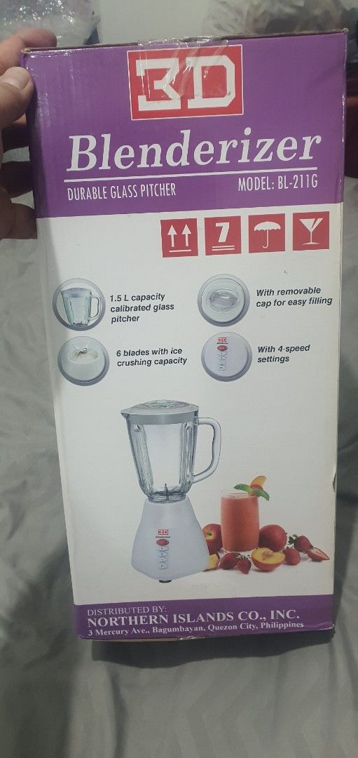 3D Blenderizer BL-211G Durable Glass Pitcher (Category: Juicers, Blenders & Grinders) located in Paranaque City. Submitted by personal_preloved40 (Listing ID 1463249923, Image 2). Description: - Model: 3D Blenderizer BL-211G - Capacity: 1.5 Liters - Power: 350W - Pitcher: Durable Glass - Base: Plastic - Blades: 6 durable stainless steel blades with ice crushing capacity - Settings: 4-speed settings with pulse function - Safety: Motor with thermal
