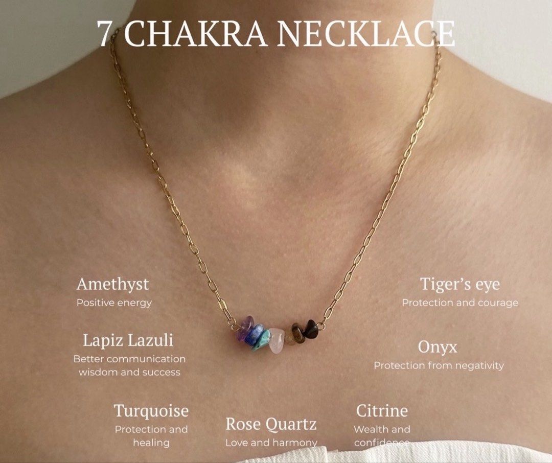 7 Chakra Necklace Gold Chain (Category: Necklaces) located in Paranaque City. Submitted by seektoshop (Listing ID 1463261770, Image 2). Description: Premium Quality ✨ Features genuine gemstones: Amethyst, Lapis Lazuli, Turquoise, Rose Quartz, Citrine, Tiger’s Eye, and Onyx ✔️ Authentic 7 Chakra Beads Necklace ✔️ Stainless steel ✔️ 14k Gold plated ✔️ tarnish free ✔️ skin friendly ✔️ Ideal for stacking or as a standalone piece ✨ Each stone offers u