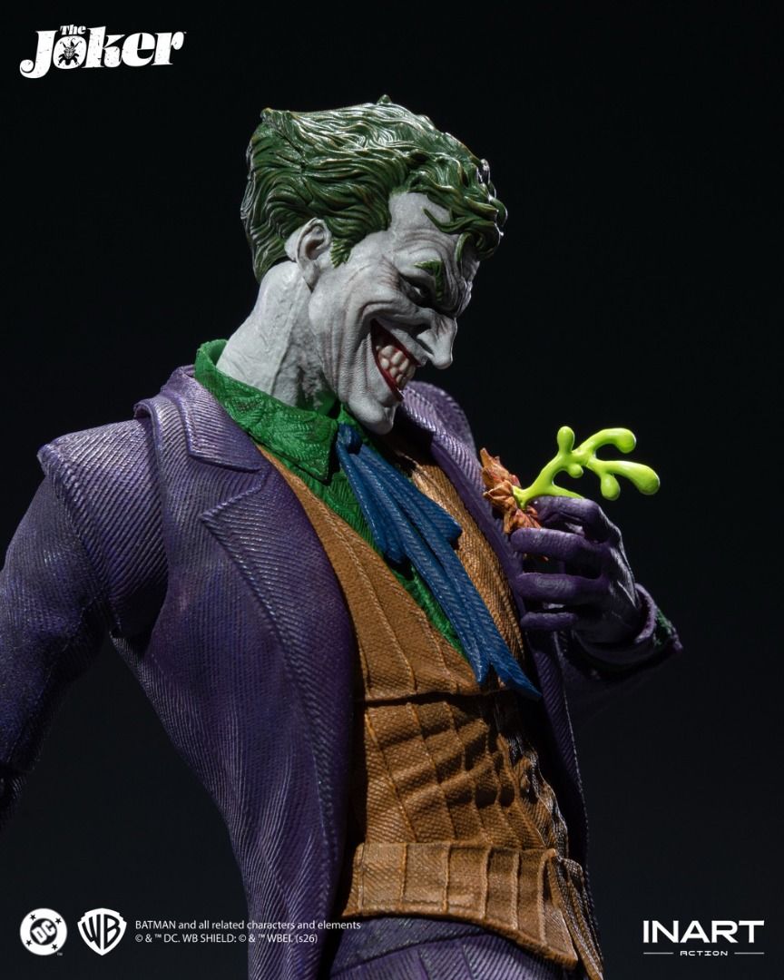 [ PRE ORDER / 預訂 ]INART Action The Joker Action Figur 漫畫小丑 可動人偶 （分類：預購）位於 Hong Kong。 由 bowtiecat 提交（商品編號 1463137875，圖片 1）。簡介： 正版 ✅ 全新 ✅ 預訂 ✅ 尺寸：高約169mm 比例：無 類型：塗裝成品可動 材質：PVC、ABS、POK、合金等 配件：人物主體*1、、微笑頭雕*1、大笑頭雕*1、握拳手型*1對、握持手型*1對、持槍手型*1對、指人手型*1對、並指手型*1對、捏撲克牌右手型*1、放松手型*1對、手型*1、左輪手槍+旗子*1、沖鋒槍*1、手杖*1、撬棍*1、小醜魚*1、匕首*1、胸花替換件*1、假牙*1、撲克牌*1、地臺*1、地臺支架*1 ⭐️本店網站內容更詳細，感謝您的支持🙏 ❗️ 圖片只作參考，最終的內容、規格、形狀及顏色，請以官方發布為準； -------------------------------------- ★💰訂金：HKD 100