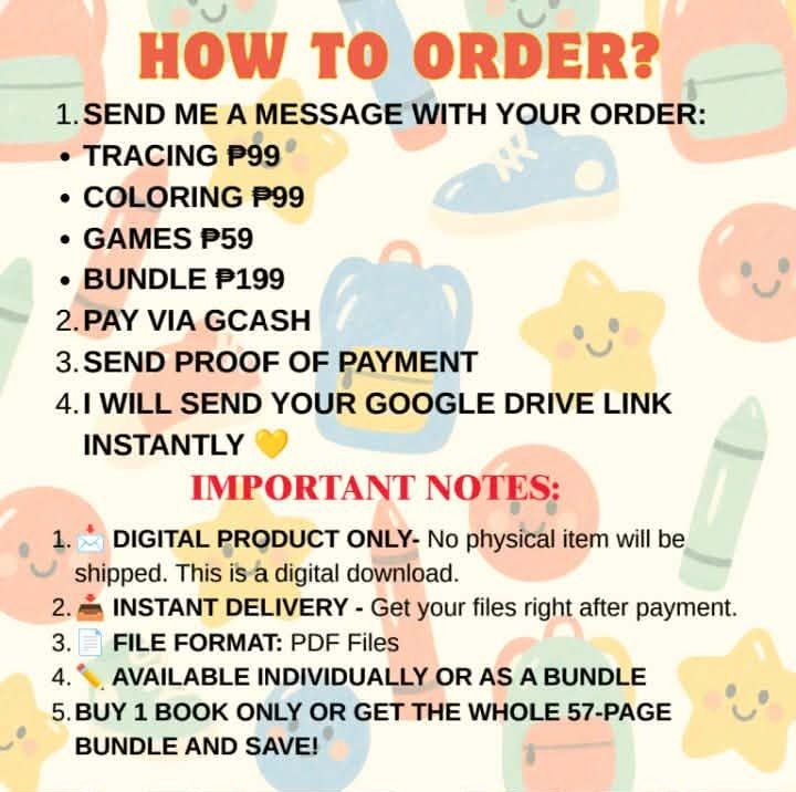 ABC ANIMAL MEGA BUNDLE - 57 PAGES (Category: Children's Books) located in Caloocan City. Submitted by leslieanndigital (Listing ID 1463252022, Image 3). Description: HELLO MOMMIES/TEACHERS Keep your kids learning & entertained! ABC MEGA BUNDLE FOR ONLY 199 PESOS Perfect for ages 3-6! ✓ 26 Tracing Pages ✓ 26 Coloring Pages ✓ 5 Fun Learning Games TOTAL: 57 PAGES 📥 INSTANT DOWNLOAD AFTER PAYMENT You will get 1 Google Drive Link with all PDFs Print 
