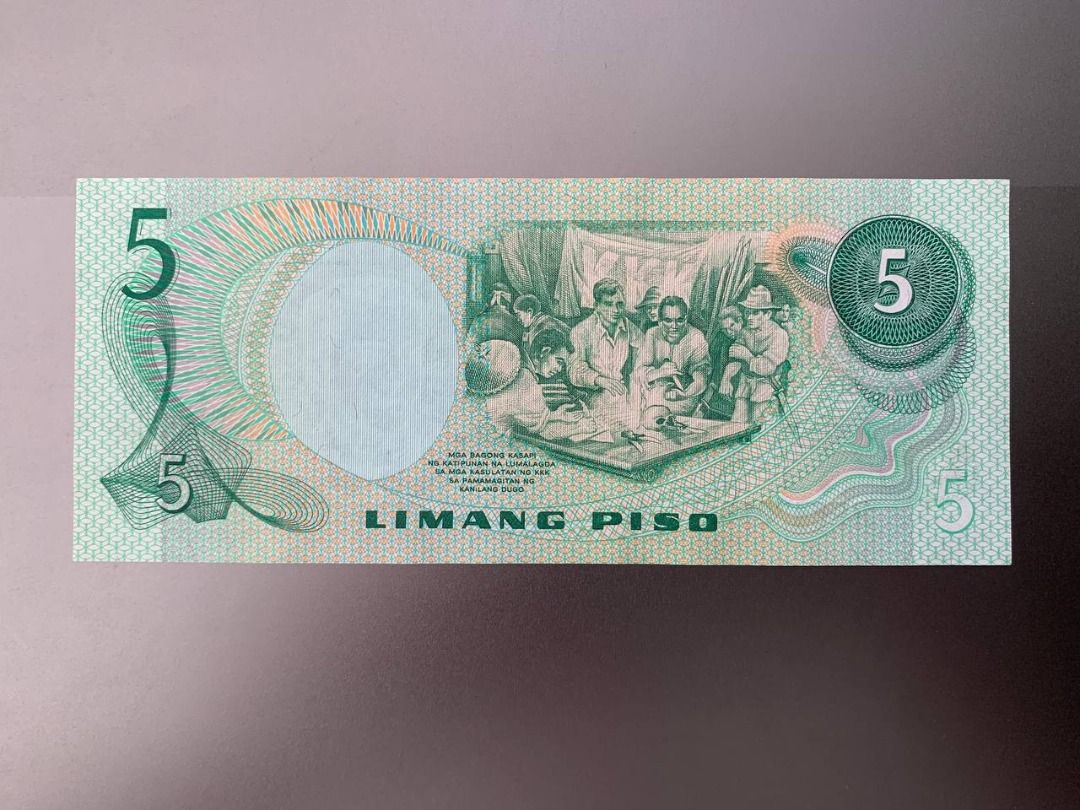 ABL - 5 peso (red serial) (Category: Currency) located in Indang. Submitted by vykolektor (Listing ID 1463186307, Image 2). Description: ABL 5 peso Marcos-Fernandez UNC.