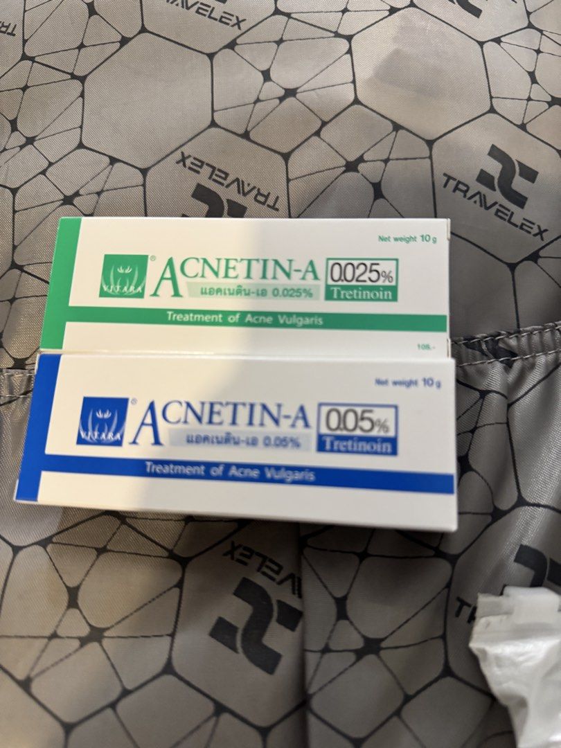 Acnetin-A 0.05% 10 grams (Category: Face Care) located in Quezon City. Submitted by martitay02 (Listing ID 1463152288, Image 1). Description: Brand new Acnetin-A 0.05% 10 grams - blue Acnetin-A 0.025% 10 grams - green 399 each✅ Get both for 749 Effective in acne treatment and unclogging pores. Anti aging and fading dark spots. Bought in Bangkok, Thailand 🇹🇭 West Ave, QC.