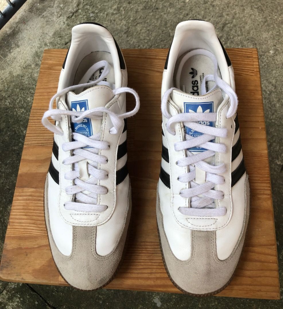 Adidas Samba The 3-Stripe OG for Men (Category: Sneakers) located in Calamba. Submitted by marjoh29436 (Listing ID 1463262653, Image 2). Description: This is a classic pair of adidas Samba OG Shoes “Cloud White / Core Black / Gum” colorway, T-Toe Design to distinct light grey suede overlay reinforcing the toe area, Signature Branding to serrated black leather 3-Stripes running along the smooth white leather upper, Classic Sole the ionic dark gum 