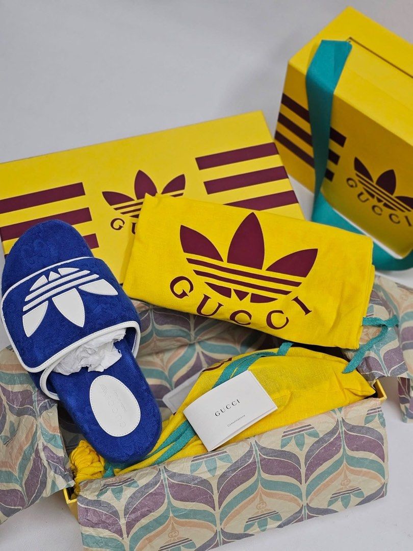 ADIDAS x GUCCI PLATFORM SLIDES 💙 (Category: Sneakers & Footwear) located in Mandaluyong City. Submitted by luxprelovedbagsparadise (Listing ID 1463177264, Image 3). Description: ADIDAS x GUCCI PLATFORM SLIDES — ₱19,000 ONLY! ✨💙 SPORTY. LUXE. ICONIC. 👟🔥 A statement-making collaboration combining adidas’ signature stripes with Gucci’s iconic GG monogram and Trefoil details. Perfect for that luxury streetwear look! 💙 🔥 STEAL DEAL: ₱19,000 ONLY
