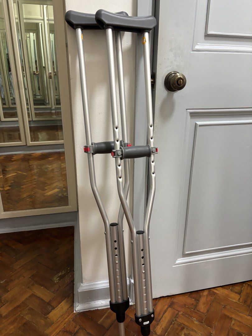 Adjustable Aluminum Crutches – Pair (Category: Rehabilitative Devices) located in Makati City. Submitted by shoppingandthecity (Listing ID 1463126373, Image 3). Description: Adjustable Aluminum Crutches – Pair Lightweight adjustable aluminum crutches in very good condition. Sturdy but easy to carry, with padded underarm rests, comfortable hand grips and multiple height adjustments to suit different users. Both crutches have non-slip rubber tips f