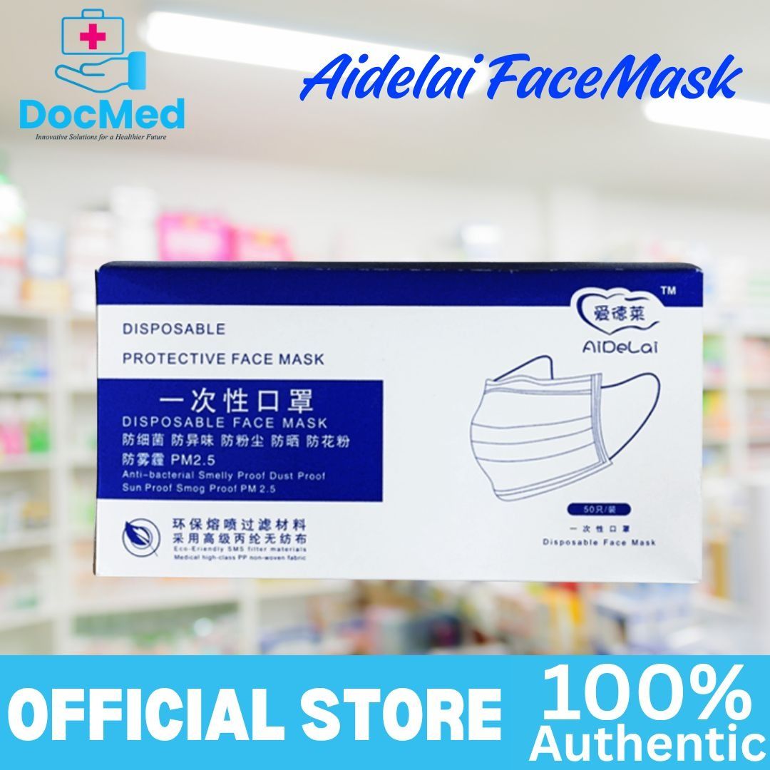 Aidelai Disposable Protective Face Mask (Category: Medical Supplies & Tools) located in Quezon City. Submitted by zee_010200 (Listing ID 1463169691, Image 2). Description: - Aidellai Disposable Face Masks - Antibacterial & Dust-proof.