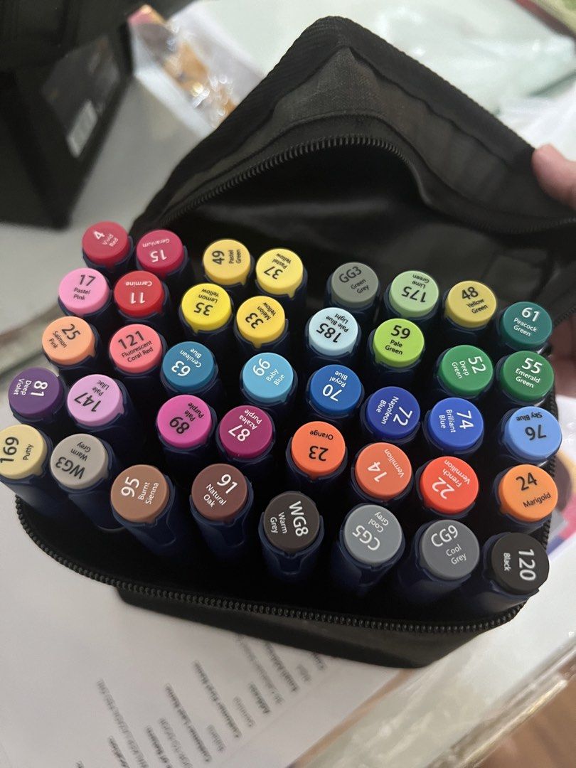 Alcohol + Acrylic Markers and coloring book (Category: Craft Supplies & Tools) located in Manila. Submitted by rhearhea17 (Listing ID 1463231840, Image 1). Description: Used a few times. Coloring book - colored 4-5 pages. RFS: Need funds.