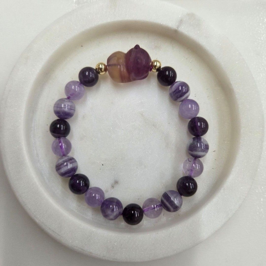 Amethyst Bracelet with Cat Charm (Category: Bracelets) located in Manila. Submitted by cam_c (Listing ID 1463204311, Image 1). Description: All natural crystals - Uruguay Amethyst + Dreamy Amethyst + Lavender Amethyst + Fluorite Cat Charm - I cleanse and recharge the crystals before shipout of items Meaning/Benefits: creates a powerhouse synergy focused on high-vibrational spiritual alignment, mental clarity, and profound emotional calm. By stack