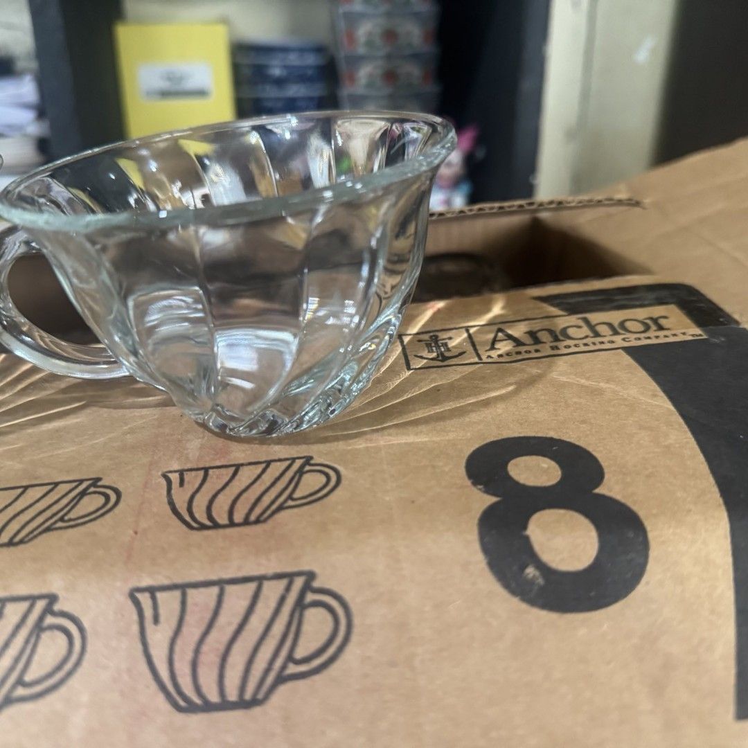 Anchor Hocking Clear Punch Glass (Category: Coffee & Tea Tableware) located in Consolacion. Submitted by luxekerei (Listing ID 1463308799, Image 2). Description: - vintage clear glass punch cup with an optic swirl design from Anchor Hocking. - 7 pcs.