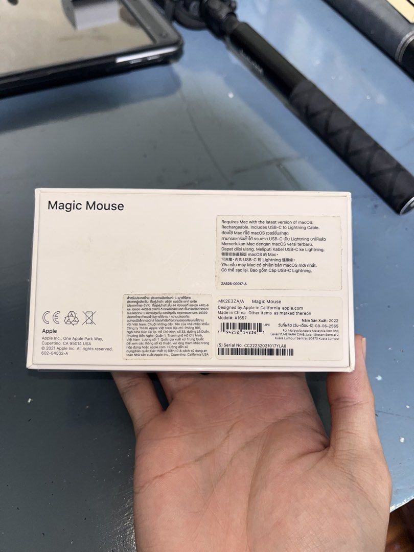 Apple Magic Mouse 2022 (complete packaging & charging cable) (Category: Mouse & Mousepads) located in Manila. Submitted by gotchyann (Listing ID 1463178582, Image 2). Description: - Apple Magic Mouse 2022 - Color: White - Rechargeable battery - Complete with packaging and USB-C to lightning braided charging cable - Unused for the last 3 years; came as freebie from laptop.
