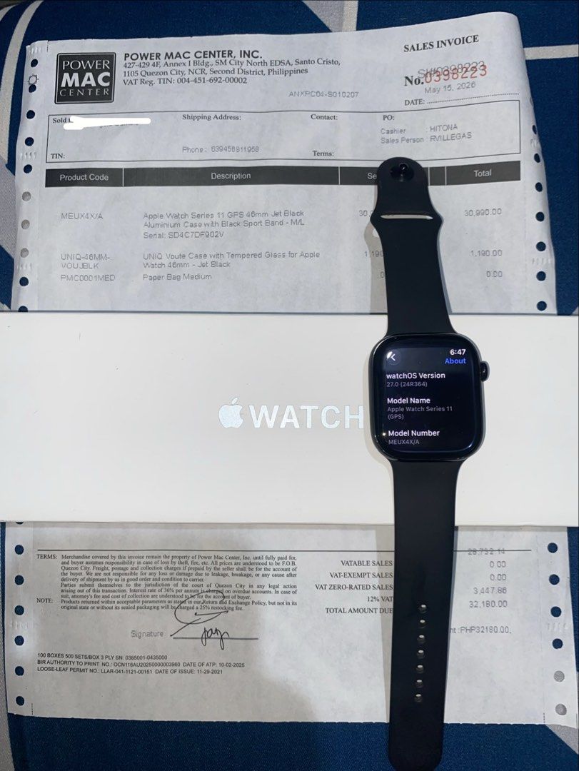Apple Watch (Category: Other Gadgets) located in Manila. Submitted by marronericson_8 (Listing ID 1463231671, Image 2). Description: Selling APPLE WATCH Bought, May 15 2026 -Series 11 (GPS version) -100%battery Health -slightly used -rfs (need funds).