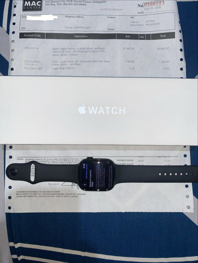 Apple Watch (Category: Other Gadgets) located in Manila. Submitted by marronericson_8 (Listing ID 1463231671, Image 1). Description: Selling APPLE WATCH Bought, May 15 2026 -Series 11 (GPS version) -100%battery Health -slightly used -rfs (need funds).