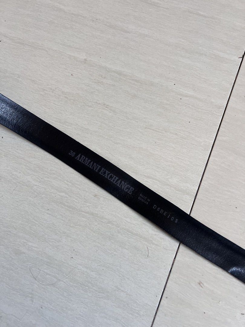 Armani Exchange Black Leather Belt Size 36 (Category: Belts) located in Zamboanga. Submitted by safe.haimer (Listing ID 1463230418, Image 3). Description: - Genuine Armani Exchange black leather belt - Engraved brand name buckle - Plenty of wear left, great for everyday use.