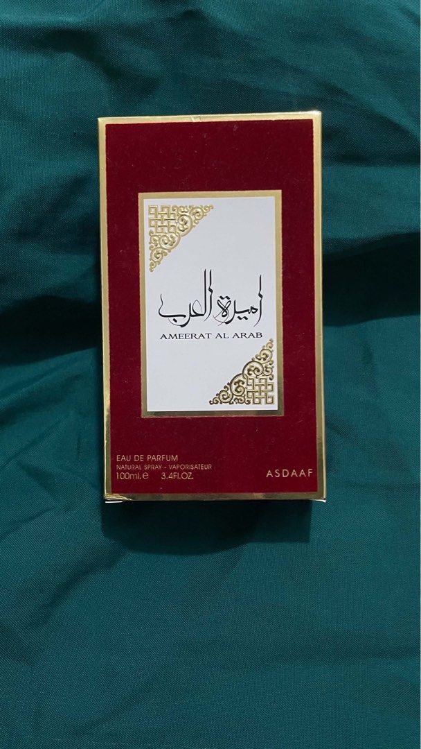 Asdaaf Ameerat Al Arab Eau De Parfum 100ml (Category: Fragrance & Deodorants) located in Quezon City. Submitted by appleramos2006 (Listing ID 1463276497, Image 1). Description: - Ameerat Al Arab Eau De Parfum - Natural spray, vaporisateur - 100ml (3.4 fl oz) bottle - Elegant deep red and gold accented box - Ideal for everyday wear.