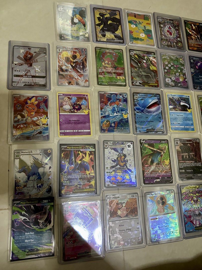 Assorted characters (Category: Raw Cards) located in Singapore. Submitted by chrono_watch_engineers (Listing ID 1463243244, Image 3). Description: Pokemon Cards English: selling all for $50. NOT SELLING AS SINGLES, ONLY AS A SET. Sir, full art, ex, mega ex..