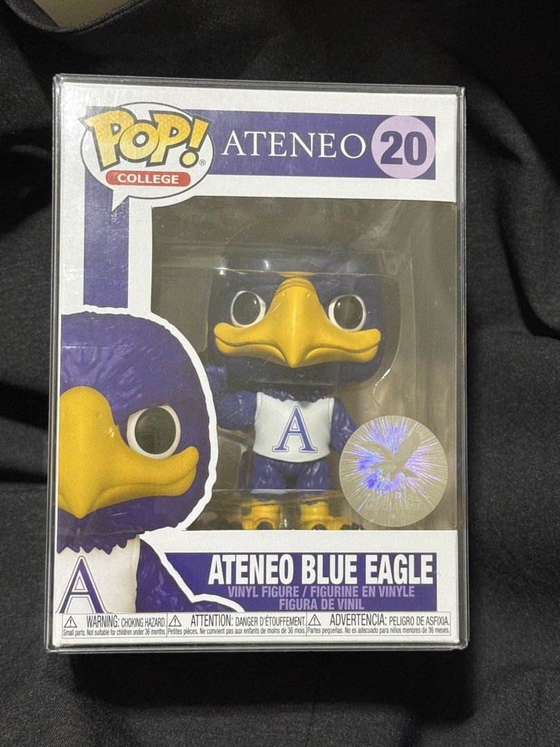 Ateneo Blue Eagle Funko Pop (Category: Designer & Blind Box Toys) located in Manila. Submitted by hyrii (Listing ID 1463257894, Image 2). Description: - has a protective case thats lwk musty (i swear i tried cleaning it) but the og box still good - a little chipped on the beak idk where it came from .