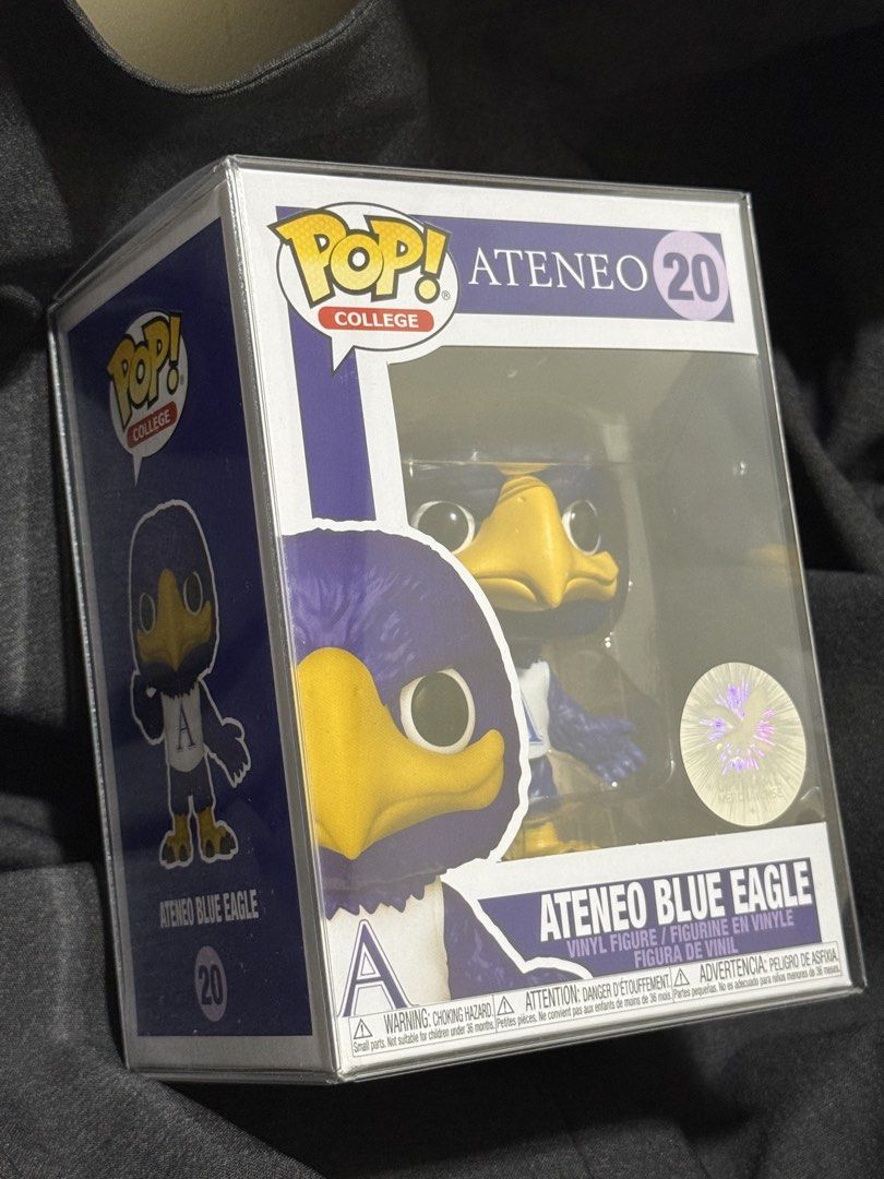Ateneo Blue Eagle Funko Pop (Category: Designer & Blind Box Toys) located in Manila. Submitted by hyrii (Listing ID 1463257894, Image 1). Description: - has a protective case thats lwk musty (i swear i tried cleaning it) but the og box still good - a little chipped on the beak idk where it came from .