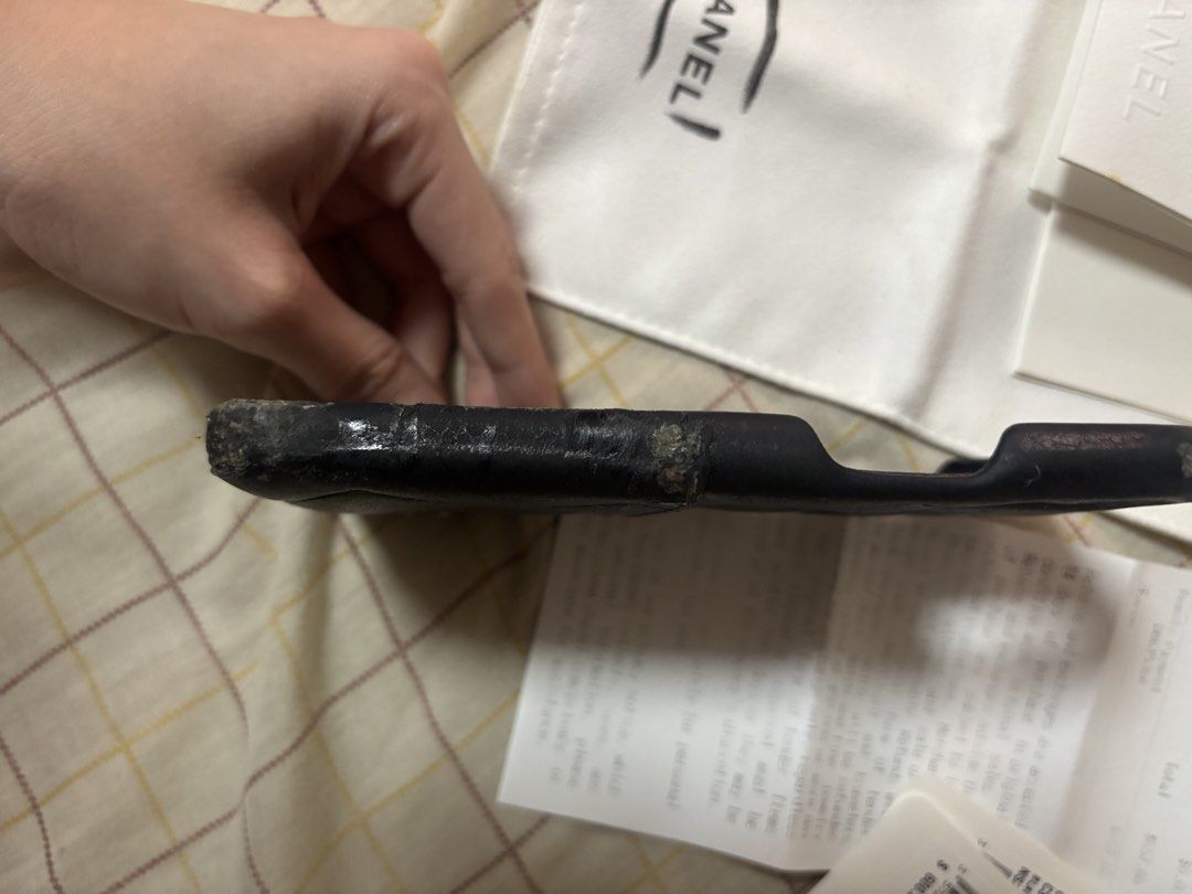 Authentic Chanel Classic Case for iPhone 11 Pro (Category: Cases & Sleeves) located in Pasig City. Submitted by adiuhsa (Listing ID 1463183341, Image 3). Description: CHEAP!! - Authentic Chanel Classic Case - Bought in the US for 600 dollars/ 30k+ php peso - Compatible with iPhone 11 Pro - Color: Black/ Burgundy - w/ dust bag, authenticity card, receipt - Condition: signs of wear on the edges (which is why price is low).