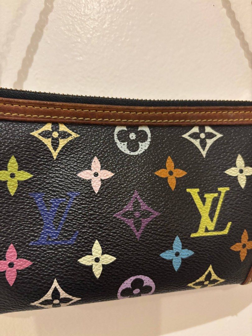 Authentic LV Murakami Black Multicolor Milla Pochette (Category: Luxury Bags & Wallets) located in Quezon City. Submitted by afpar (Listing ID 1463164296, Image 3). Description: With Entrupy authenticity certificate Purchased from 2nd Street Taiwan (reputable vintage store chain, originally from Japan) in 2025 Multicolor is still very vibrant and clear Only used a few times Very rare and hard to source, prices have also gone up recently with the 