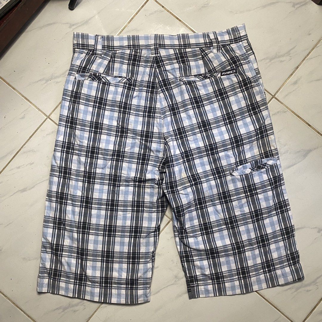 AVIREX Plaid Shorts Size 32 (Category: Shorts) located in Camiling. Submitted by camthrift_2024 (Listing ID 1463167141, Image 1). Description: AVIREX BELOW KNEE SHORTS WAIST: 35 THIGH: 10.5 LENGHT: 25.5 LEG OPENING/HEM: 11 COLOR RATE: 10/10 ISSUE:stain only 350₱ SHIP NOW OPEN FOR TERMS UNLI VOUCH GCASH JNT CAMILING, TARLAC📌 - Brand: AVIREX - Type: Plaid Shorts - Size: 32 Waist - Material: 100% Cotton - Color/Pattern: Blue, Black, and White Plaid