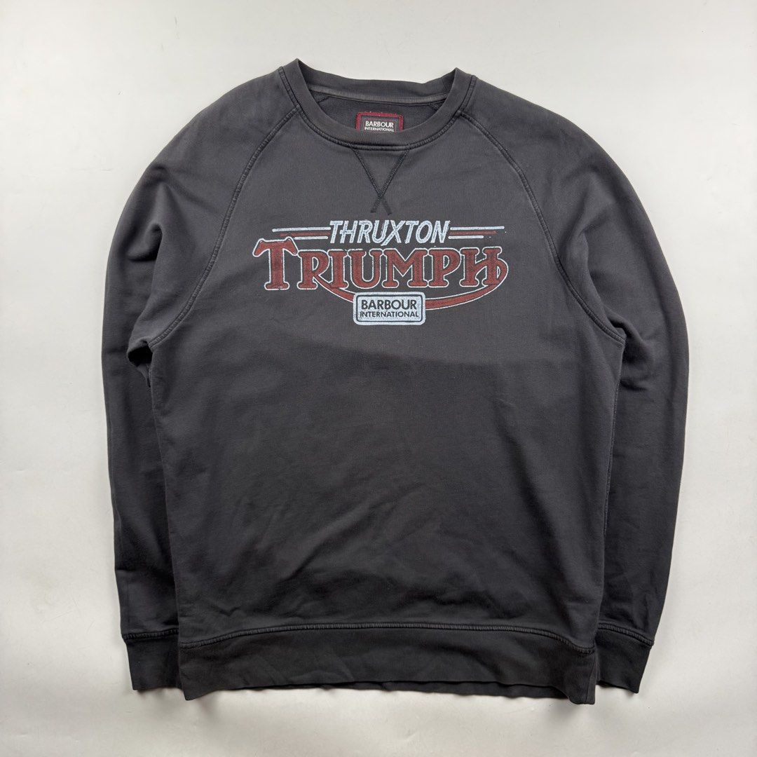 Barbour x Triumph Thruxton Triumph Sweater (Category: Hoodies) located in Manila. Submitted by jademax (Listing ID 1463249616, Image 1). Description: Size Large Length: 27.5” Pit: 22.5”.