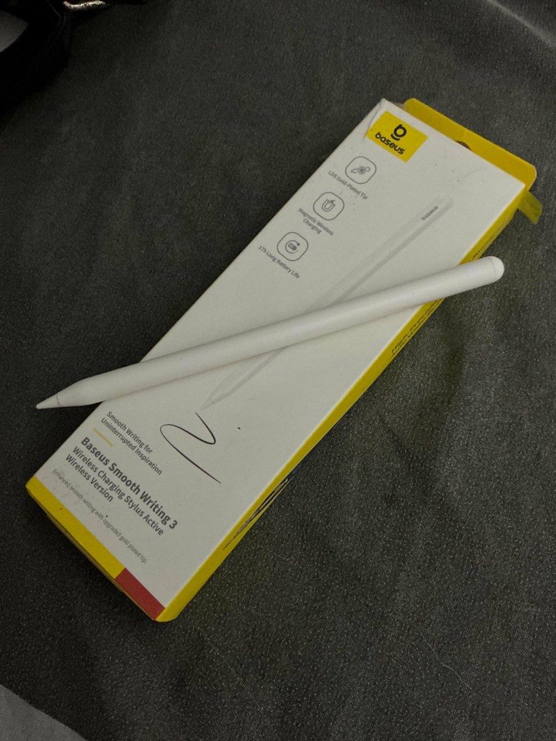 Baseus Smooth Writing 3 (Category: Other Mobile & Gadget Accessories) located in Caloocan City. Submitted by jekhacloe139560 (Listing ID 1463273617, Image 1). Description: The Baseus Smooth Writing 3 Active Stylus is an affordable, feature-rich digital pen designed for iPads (2018 models and later). Key Features Battery Life: Up to 17 hours of continuous use with a 20 to 25-minute fast charge. Precision: Equipped with an LDS gold-plated POM tip f