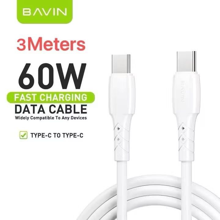 Bavin PD 60W Fast Charging Cable 3 Meters (Category: Chargers & Cables) located in Manila. Submitted by iliasjen3082126 (Listing ID 1463183041, Image 3). Description: - Bavin 60W Fast Charging Cable - Extra Long 3-Meter Reach - Supports Fast Charging for Laptops & Phones - Charge to 80%+ in just 40 Minutes (for compatible devices) - Available in Type-C to Type-C and Type-C to iPhone 15 - Wide Device Compatibility.