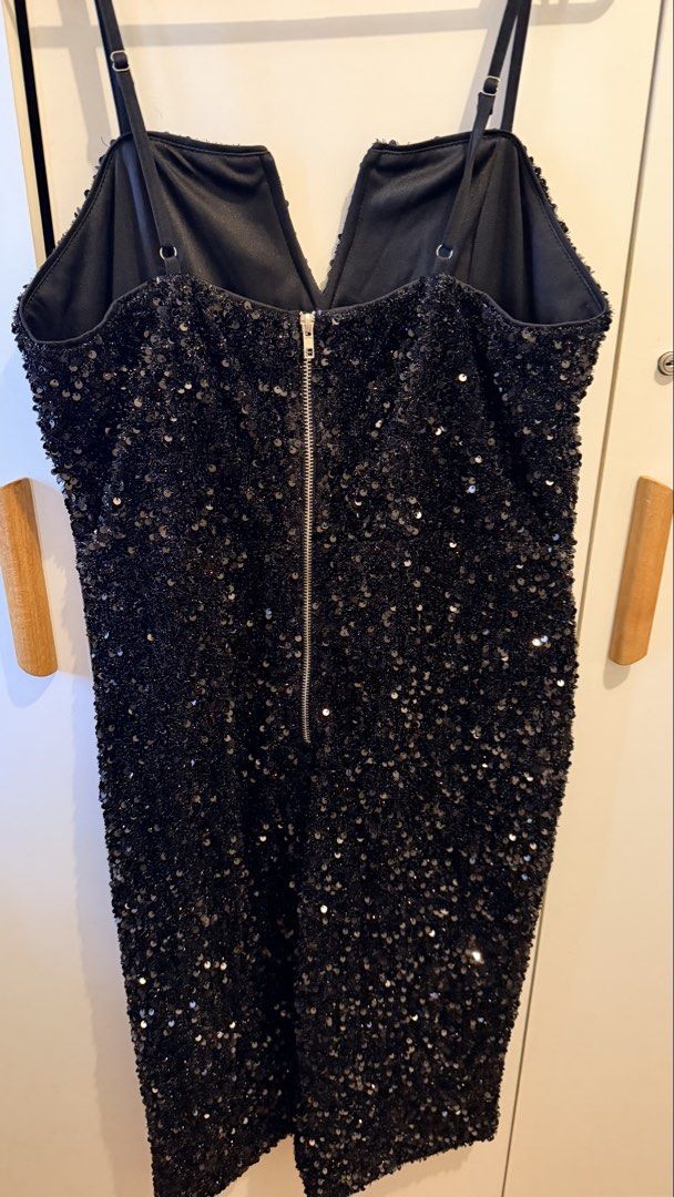 Black Sequin V-Neck Mini Dress with Zipper Back (Category: Dresses) located in Pasay City. Submitted by thriftyfinds90 (Listing ID 1463134755, Image 2). Description: - Sparkly black sequin mini dress - Flattering V-neckline - Adjustable spaghetti straps for a perfect fit - Secure back zipper closure - Comfortable lining for all-night wear - Ideal for parties, nights out, or your next special event ✨ Mostly new/almost new or worn 1–2x. Most fit XL