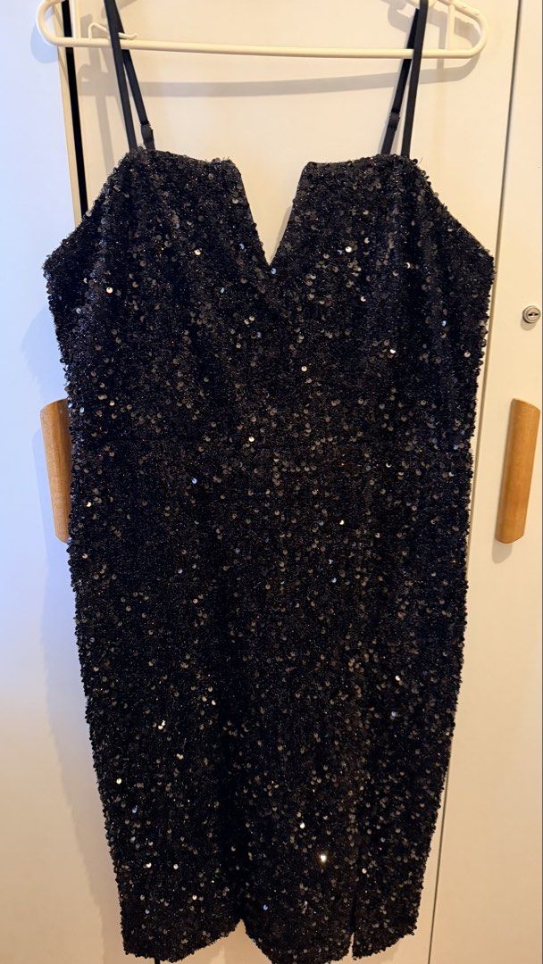 Black Sequin V-Neck Mini Dress with Zipper Back (Category: Dresses) located in Pasay City. Submitted by thriftyfinds90 (Listing ID 1463134755, Image 1). Description: - Sparkly black sequin mini dress - Flattering V-neckline - Adjustable spaghetti straps for a perfect fit - Secure back zipper closure - Comfortable lining for all-night wear - Ideal for parties, nights out, or your next special event ✨ Mostly new/almost new or worn 1–2x. Most fit XL