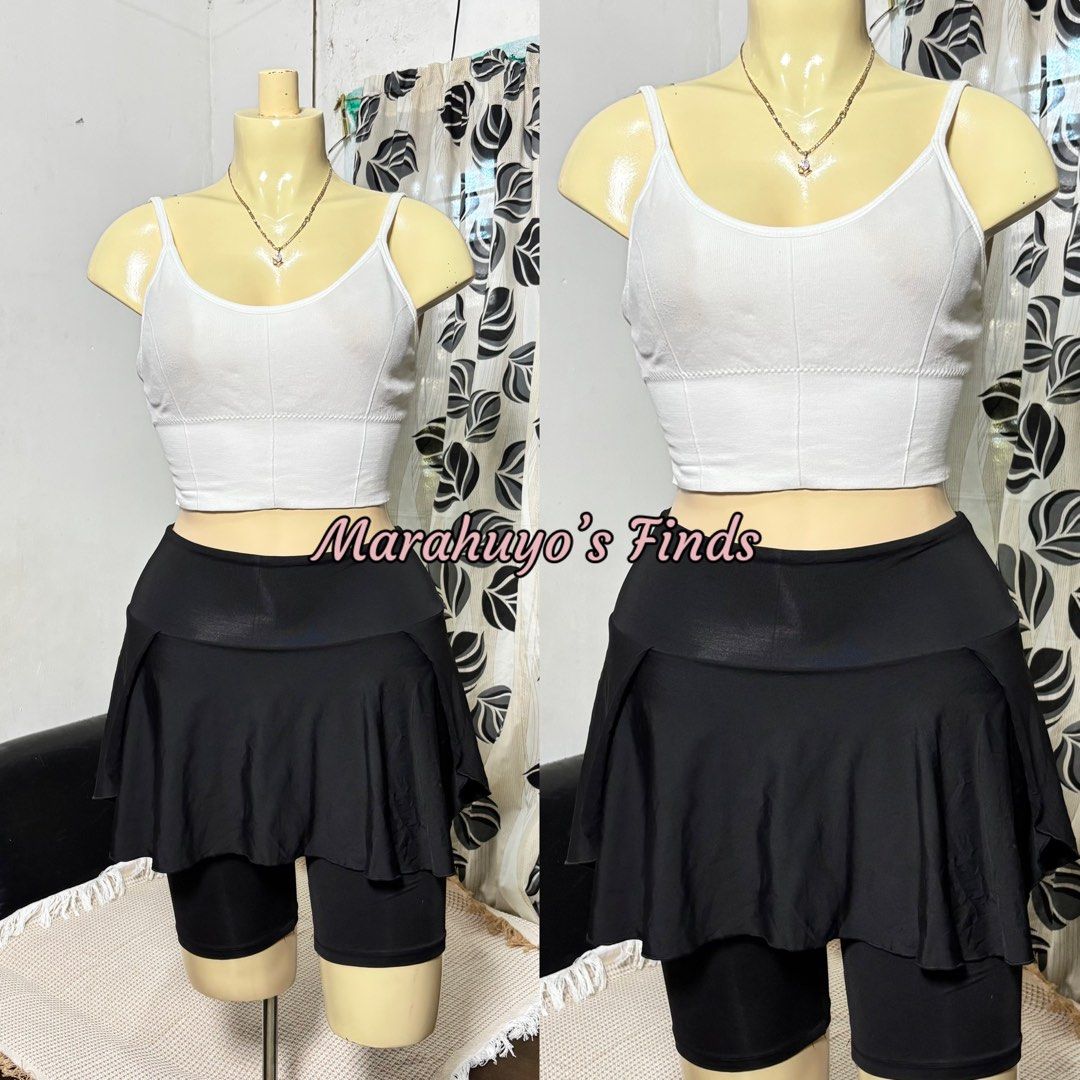 Black Skirt with Shorts Set (Category: Sets or Coordinates) located in Mabalacat. Submitted by marahuyos.finds (Listing ID 1463232328, Image 2). Description: - Cute black skirt with integrated shorts - Includes a white ribbed crop top - Versatile for casual wear or sports activities - Comfortable and stylish design - Size: XXS-S - Measurements: Waist 22-26 inches, Length 15 inches.