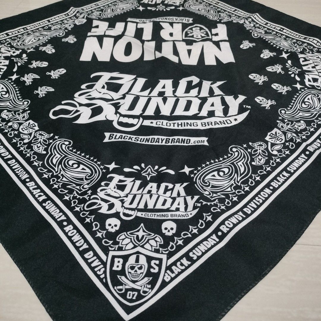 BLACK SUNDAY BANDANA (Category: Scarves) located in Sariaya. Submitted by social_animalz (Listing ID 1463282161, Image 2). Description: 21.5 x 21.5 shipping fee is not included.