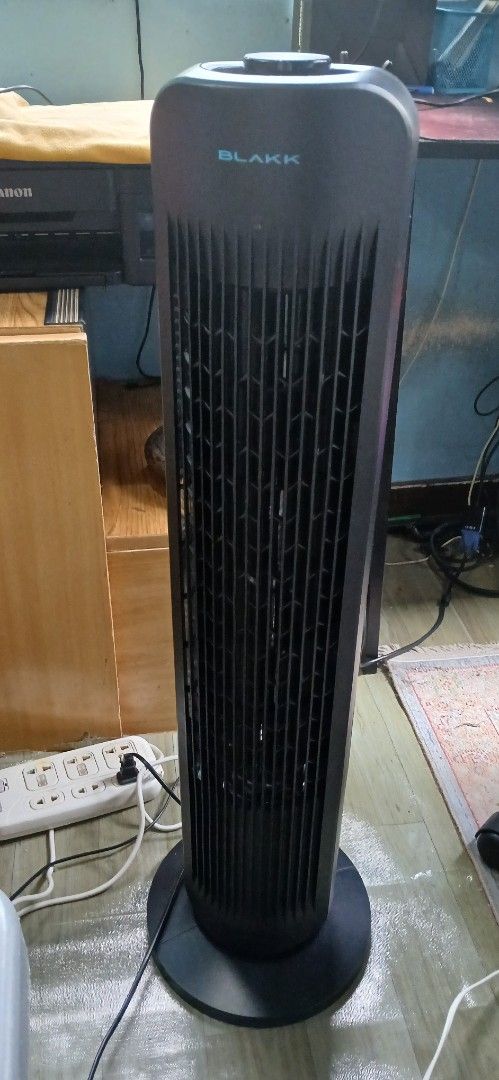 BLAKK Tower Fan KSTF-20GBK2 (Category: Fans) located in Marikina City. Submitted by darthvader888 (Listing ID 1463153439, Image 1). Description: - BLAKK Tower Fan - Model: KSTF-20GBK2 - Power: 230V, 50Hz, 55W - Condition: Works well, great for cooling - Features: Easy to move, includes remote control.