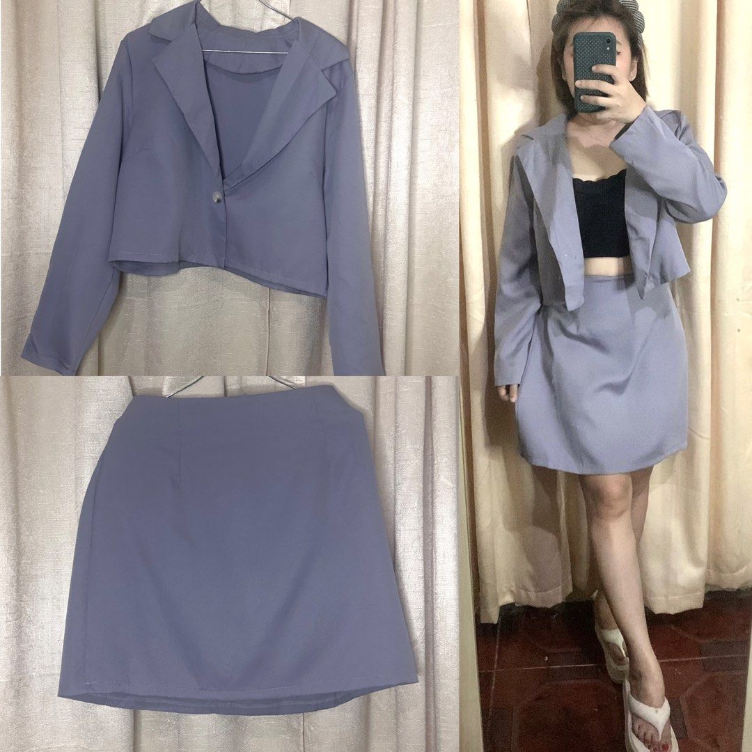 Blazer and Skirt Set (Category: Sets or Coordinates) located in Cainta. Submitted by vestito_bestida (Listing ID 1463233401, Image 1). Description: ⛔️ACTUAL PHOTO POSTED⛔️ 👉 Brandnew 👉 BKK Blazer and SkirtCoordinates 👉 Size: small to large 👉 Waist: 24" to 30" 👉 Length: 17.5" 👉 garterized skirt at the back 👉 Flatlay measured using medida 👉 Actual photo posted. 👉 No filter. Colors may vary due to lightning and photo quality. - Cute blazer 