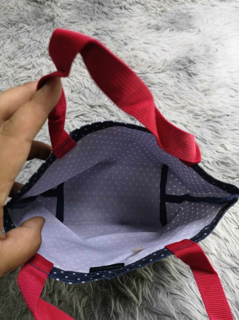 Blue & Red Polka Dotted Tote Bag (Category: Tote Bags) located in Santa Cruz. Submitted by jmy_surplus.2 (Listing ID 1463245886, Image 2). Description: Size ; L - 6.4 W - 9.6 Color ; Navy Blue Type ; Tote Bag Brand ; No brand Material ; Nylon Style ; Navy Blue Polka Dotted pattern Tote bag LR 129 JMY 4 Batch #223.