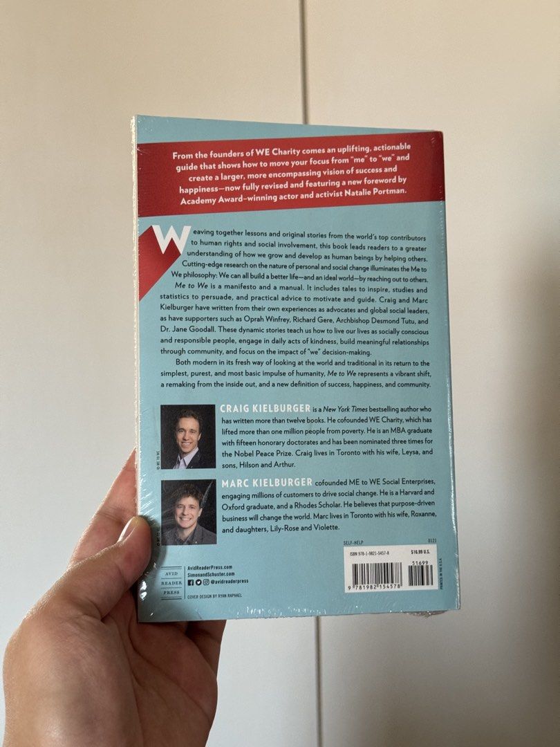 BOOK - Me to We: Finding Meaning in a Material World (Category: Storybooks) located in Tagbilaran City. Submitted by neinjah (Listing ID 1463148228, Image 2). Description: - New York Times Bestseller - Me to We: 25th Anniversary Edition - Explore living a socially conscious life - Learn to build meaningful relationships - Practical advice and stories from authors Craig and Marc Kielburger (Founders of WE Charity) - Features a new foreword by Nata