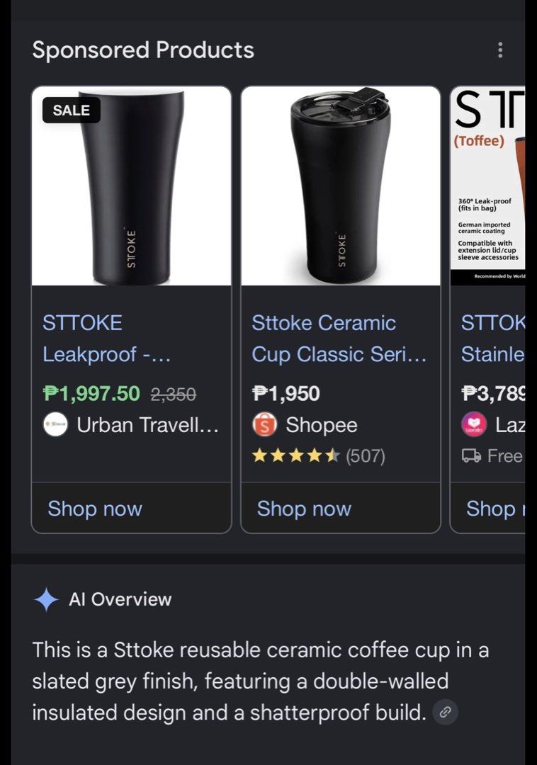 Brandnew Sttoke Ceramic Cup 12oz (Category: Water Bottles & Tumblers) located in Paranaque City. Submitted by dalle_closet (Listing ID 1463152483, Image 2). Description: Brandnew shatterproof ceramic reusable cup double wall insulation spill proof lid .