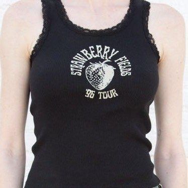brandy melville strawberry fields black ronnie tank (Category: Sleeveless) located in Baguio. Submitted by franniedoll (Listing ID 1463241237, Image 1). Description: rfs: decluttering cuz i got more clothes otw - last price .