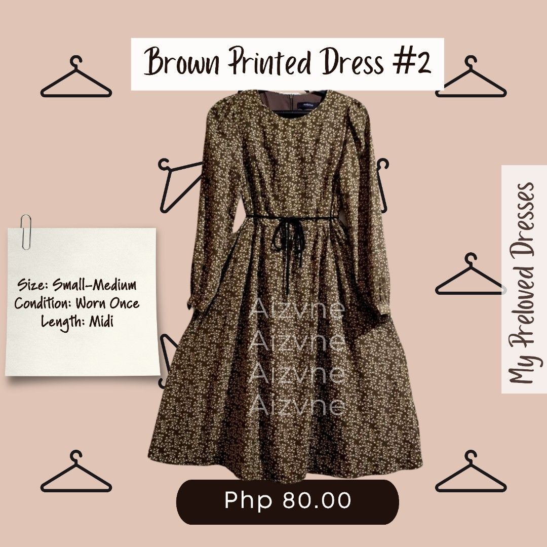 Brown Printed Dress #2 (Category: Dresses) located in Antipolo. Submitted by aizvne_ (Listing ID 1463324645, Image 2). Description: This dress was worn once. RFS: Needs to declutter to make room for my baby's items..