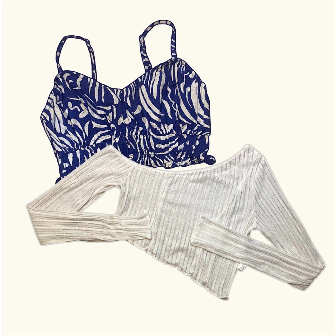 BUNDLE – PRIMARK Cami Crop Top & Ribbed Off-Shoulder Top (Category: Longsleeves) located in Quezon City. Submitted by justine_xx (Listing ID 1463246150, Image 1). Description: ✨ BUY 1 TAKE 1 BUNDLE ✨ Included Items: 💙 PRIMARK Royal Blue Printed Cami Top - Made in India 🤍 White Ribbed Off-Shoulder Top (with THUMB HOLES) - Made in China RFS: Too small for me Product Details: Size: Both item are SMALL PLEASE READ BEFORE BUYING ‼️ • Payment: GCash 