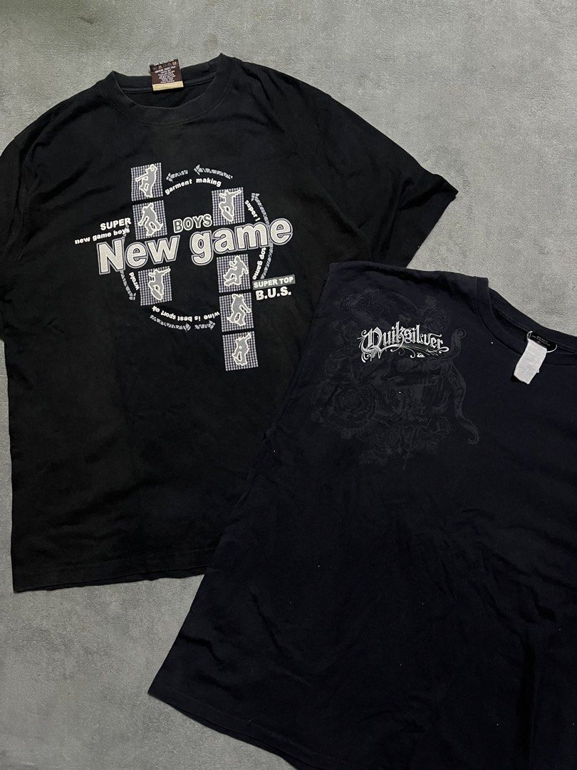 BUNDLE OF 2!! Quiksilver and Skate tee (Category: Tshirts & Polo Shirts ) located in Manila. Submitted by ichann.lrdzbl (Listing ID 1463136852, Image 1). Description: 🏷️PRICE: 350 (Mine basis) 📐DIMENSION (Quiksilver) Width: 23 Length: 28 Size on tag: L 📐DIMENSION (Akademiks) Width: 22.5 Length: 29.5 Size on tag: L 👖DETAILS Issue: Need Wash, Sun fade, Hairlines, Pinhole Condition Rate: 9/10 Color Rate: 9/10.
