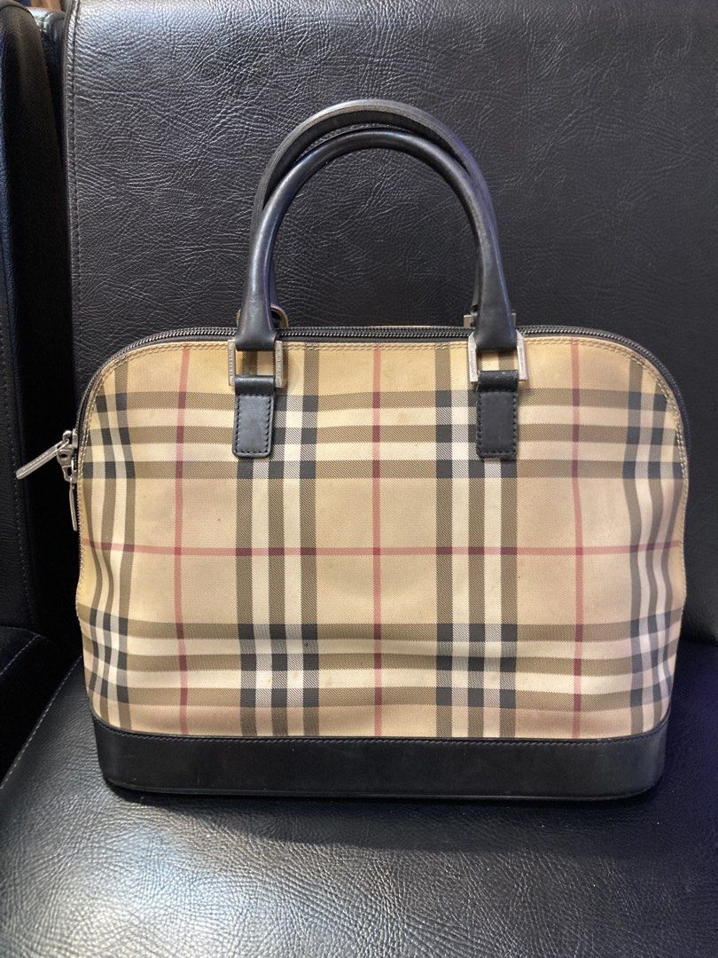 Burberry Alma Dome Bag (Category: Luxury Bags & Wallets) located in Quezon City. Submitted by janisu0303 (Listing ID 1463304625, Image 1). Description: - Burberry Alma dome bag - 10,500 php - good condition - fairview area meetups Or shipping - Iconic Haymarket check canvas - Black leather trim - Top handles - Zipper closure - Timeless and great for daily use Burberry Prada Gucci Miu Miu Balenciaga Soho Chanel.