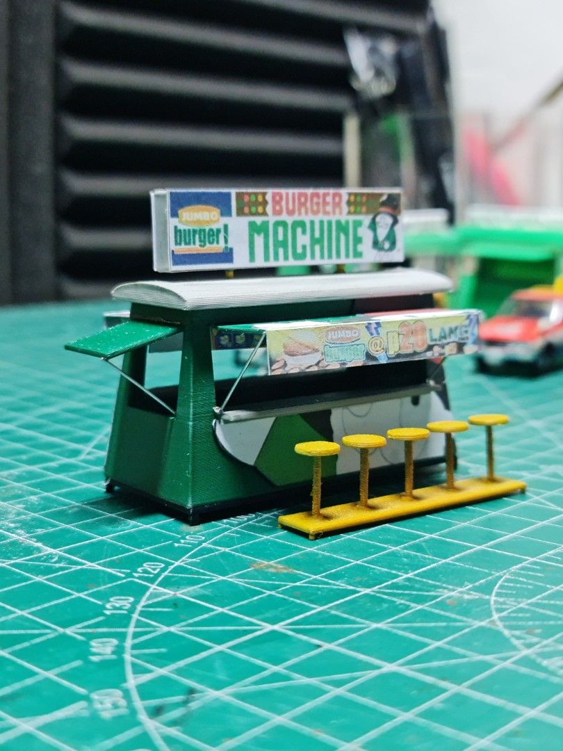 Burger machine miniature (Category: Art & Prints) located in Manila. Submitted by simple_creations.studio (Listing ID 1463193453, Image 1). Description: burger machine miniature scale - 1:64 no lights - 400php with lights - 500 php can add custom base. pre-order yours now mode of delivery: j&t,lalamove,pick up also open for commission diorama.