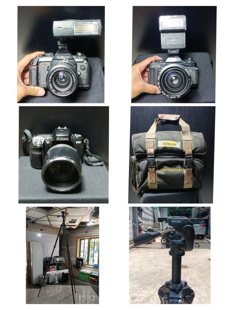 Cameras with Flash, Bag, and Slik Tripod (Category: Camera Bags & Carriers) located in Caloocan City. Submitted by rectooangelo (Listing ID 1463146612, Image 1). Description: Bundle for sale SLR collection 📷Nikon F-60 (No battery and film) 🟢Lens: Nikon AF Nikkor 24-120mm F3.5-5.6 D Zoom Lens From Japan ✅Nikon HB-15 Lens Hood (Bayonet) ₱2,000 📷Nikon N2000 (No battery and film) ✅Lens: NIKON AF NIKKOR 35-70mm F3.3 / 4.5 Zoom Lens From Japan ✅Niko