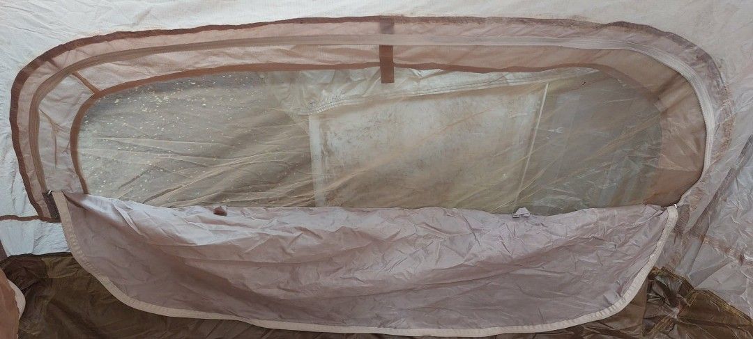 Camping Tent with Poles and Bag (Category: Hiking & Camping) located in Valenzuela. Submitted by newbear.425b6e (Listing ID 1463272481, Image 2). Description: - Tan camping tent - Includes poles and carrying bag - Mesh inner layer for ventilation - Some dust/dirt from storage - Perfect for your next outdoor adventure.